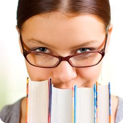 Stressed woman with books